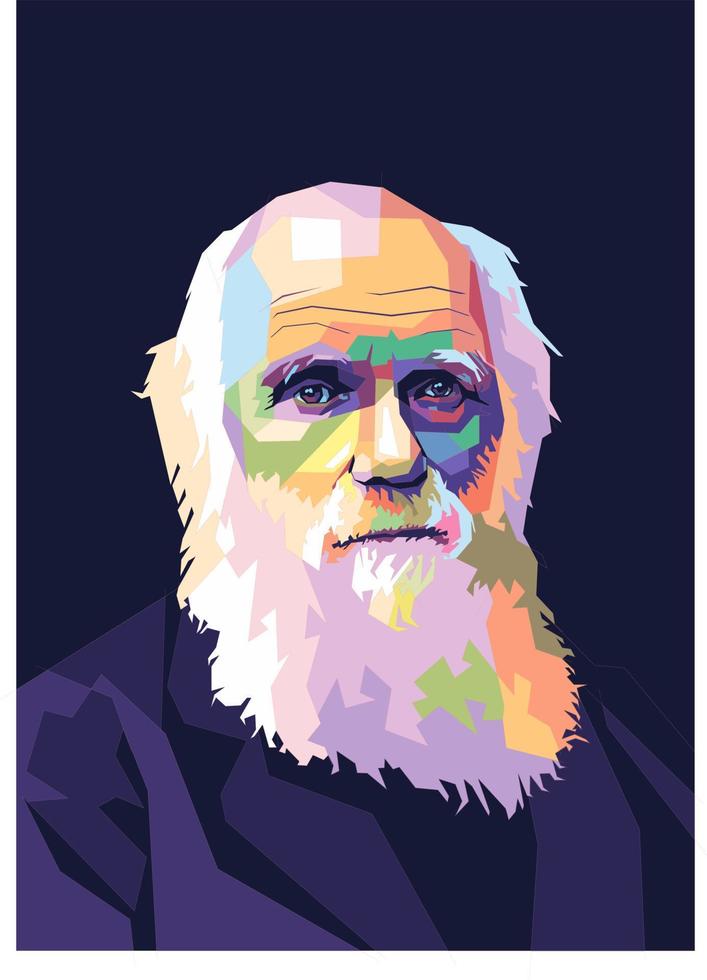 ilustración de retrato vectorial de charles darwin. wpap o estilo pop art. vector