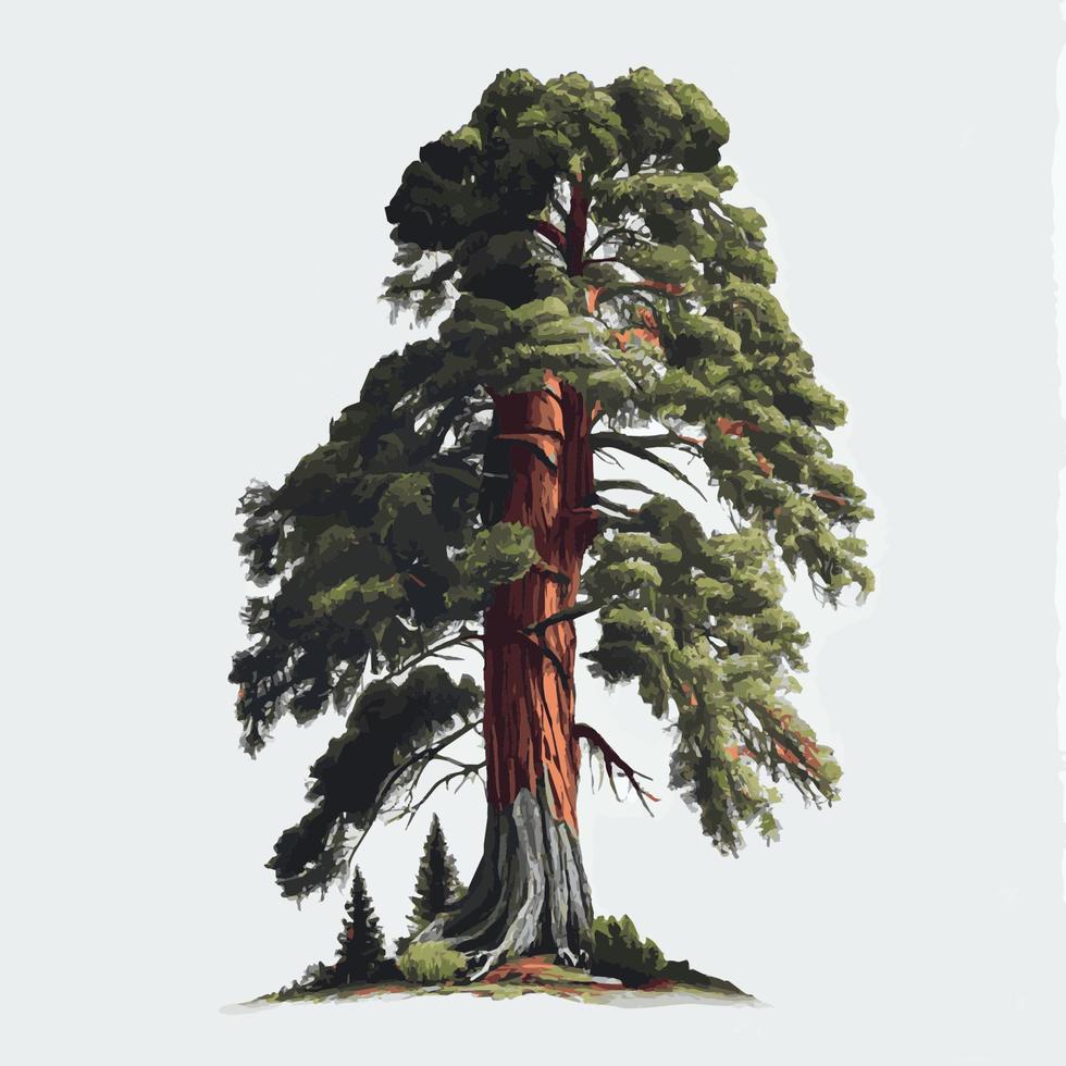 árbol más alto verde realista en el mundo sequoia sobre un fondo blanco - vector