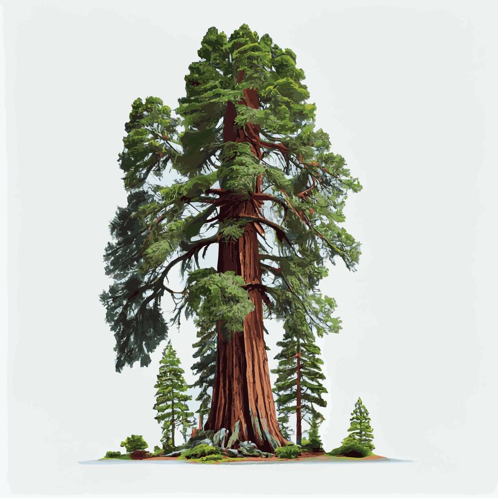 Realistic green tallest tree in the world sequoia on a white background - Vector