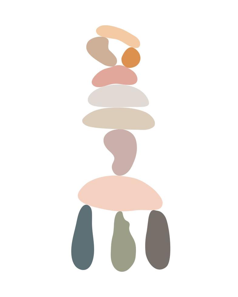 Zen stones cairns simple abstract flat style vector illustration, relax, meditation and yoga concept, boho colors stone pyramid for making banners, posters, cards, prints, wall art