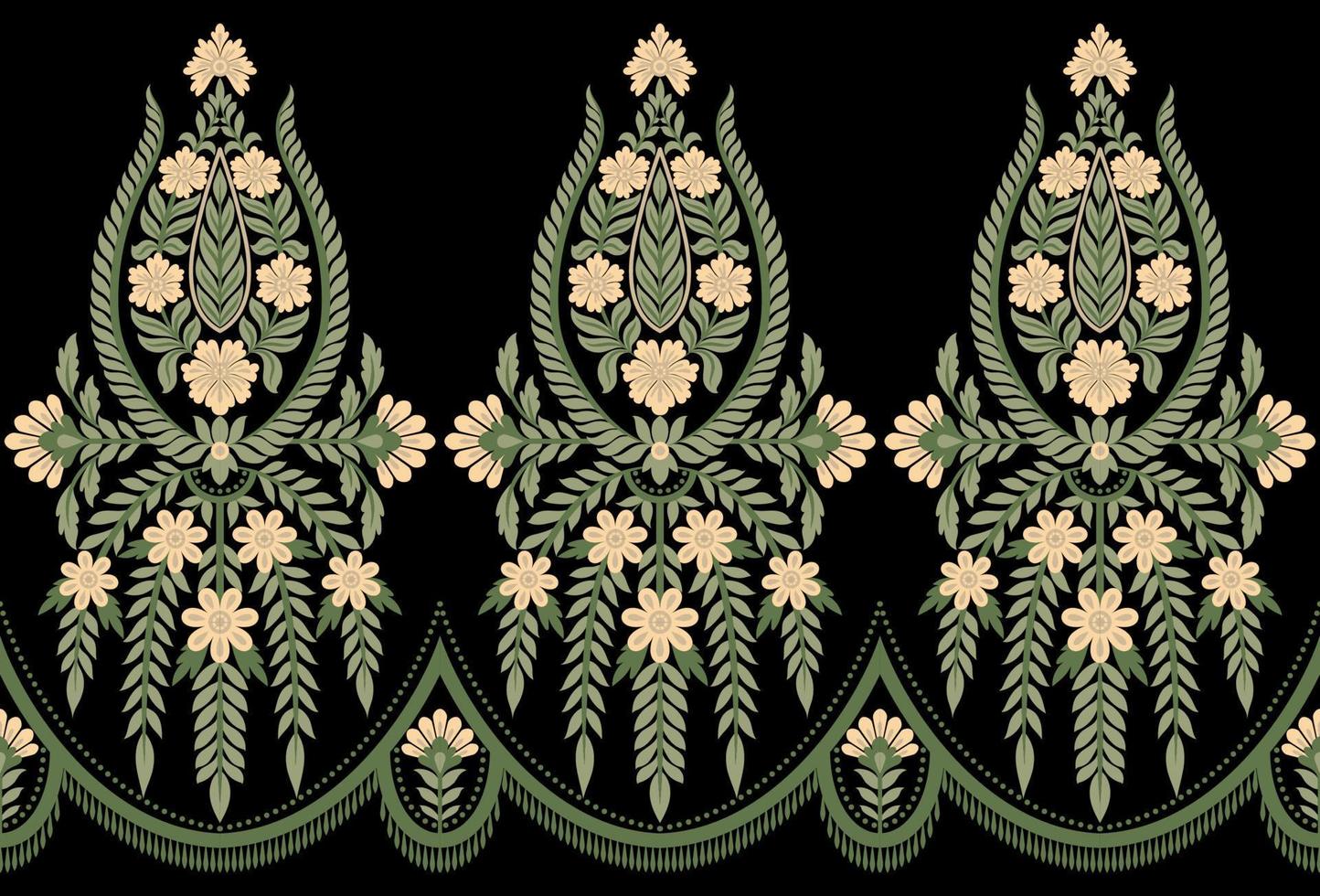 Damask seamless vector pattern. Classic vintage damask ornament, royal victorian geometric seamless pattern for wallpaper, textile, packaging. Floral baroque pattern, green background