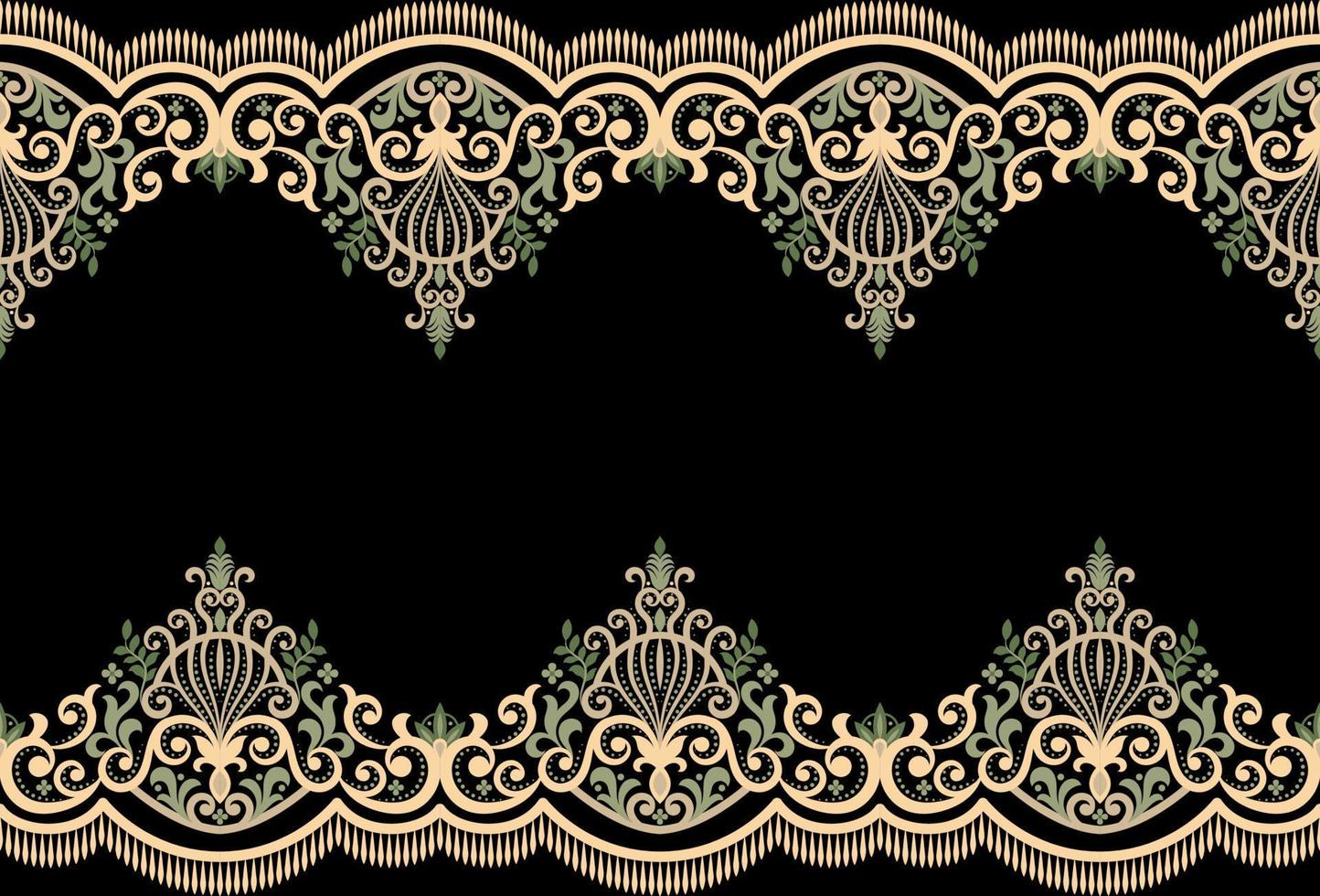Damask seamless vector pattern. Classic vintage damask ornament, royal geometric seamless pattern for wallpaper, textile, packaging. Floral baroque pattern, green background
