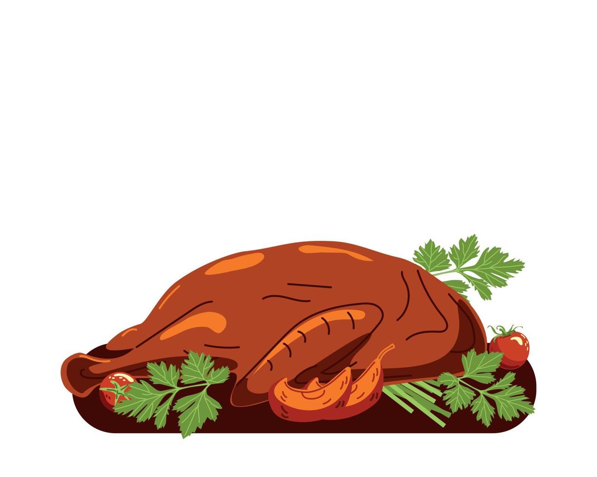 Peking duck with apples side view vector