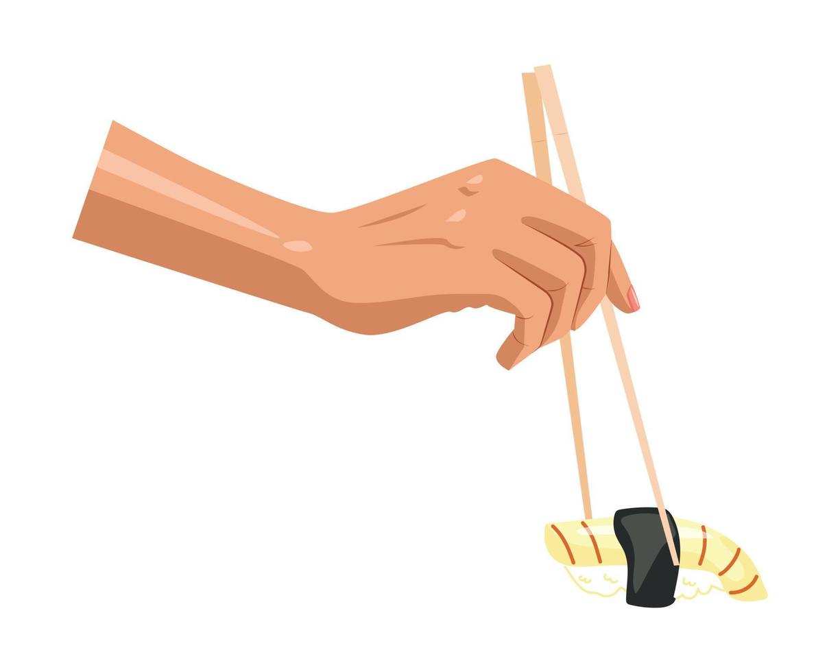 Hand with chopsticks with eel vector