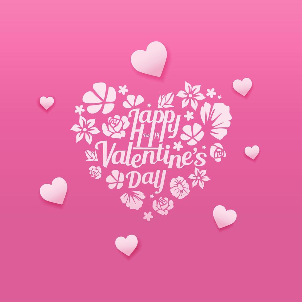 diseño día de san valentín carta de amor floral fondo rosa pastel vector