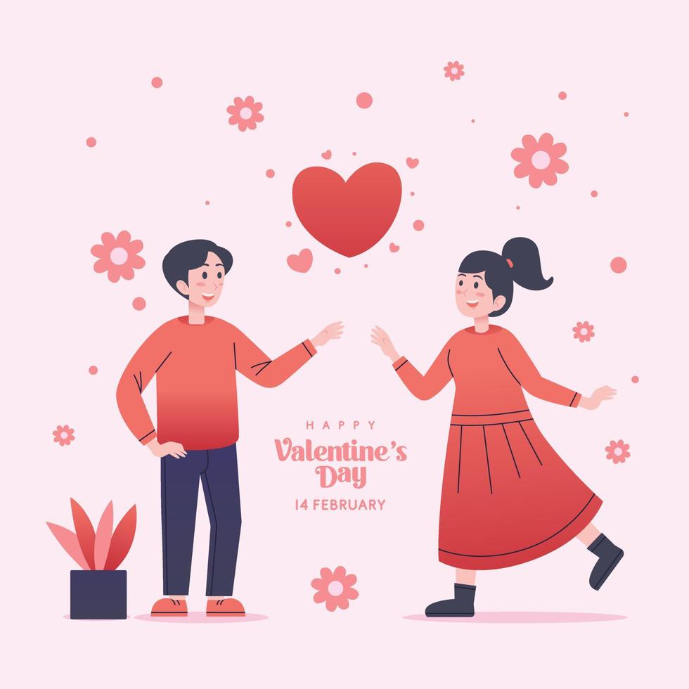 pareja joven enamorándose de la ilustración de personaje de dibujos animados lindo de san valentín vector