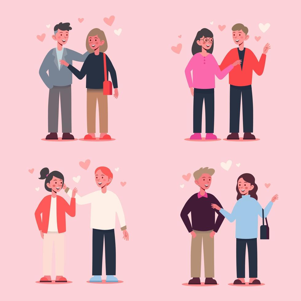 Couple Character with Various Age Falling in love People Flat Illustration Set vector