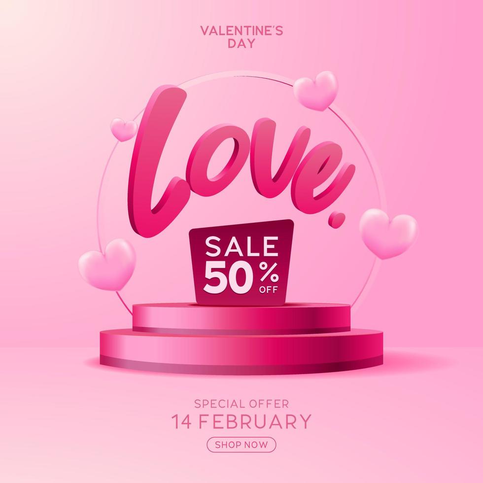 Design Template Valentine's Discount Day Elegant Beauty Stage Love Letter Pink Color Background vector