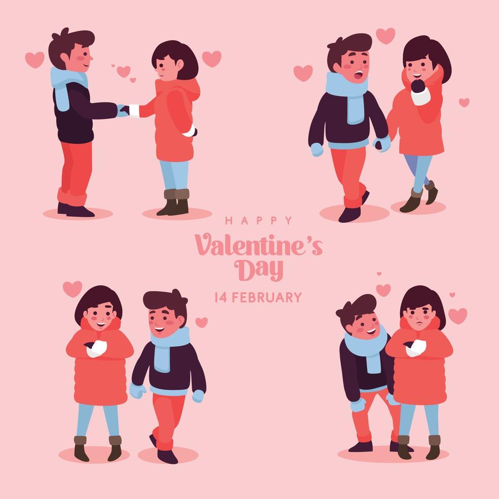 Young Couple With Various Pose Falling in Love Cartoon Character  Illustration Set vector