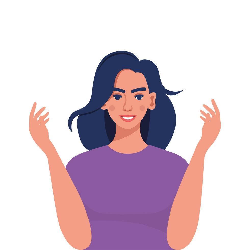 Woman communicates with the audience. Vector illustration.