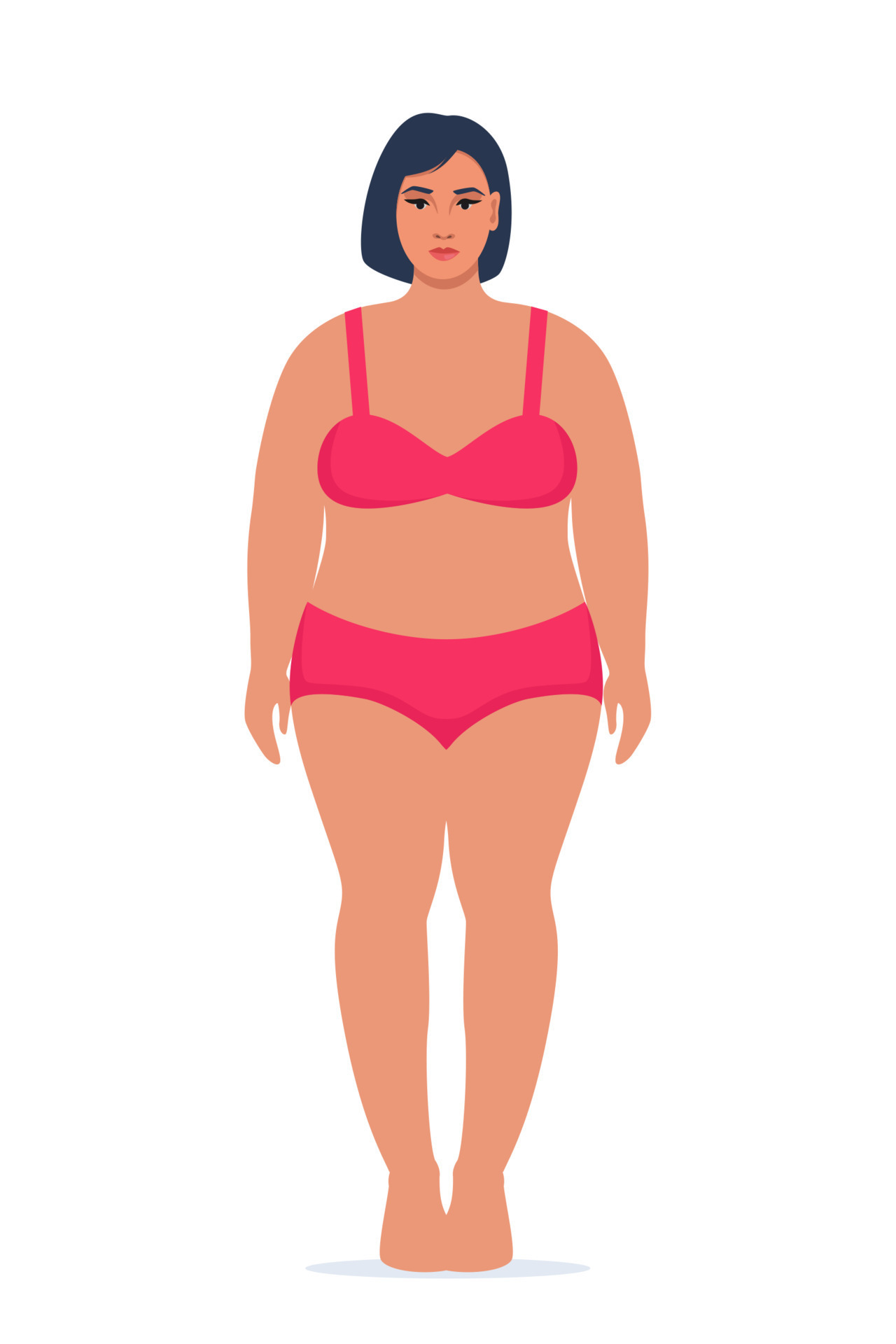 Body positive woman in underwear. Plus size female character