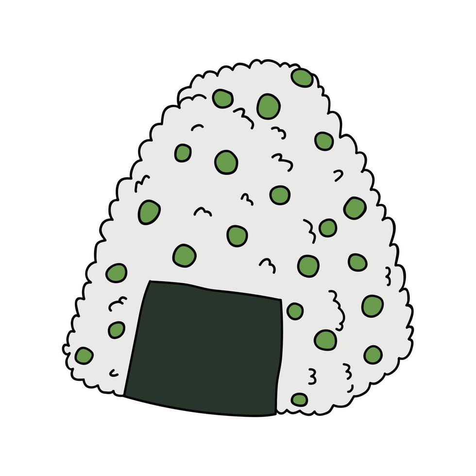 Hand drawn onigiri clipart. Japanese fast food made of rice. Rice ball in nori seaweed vector