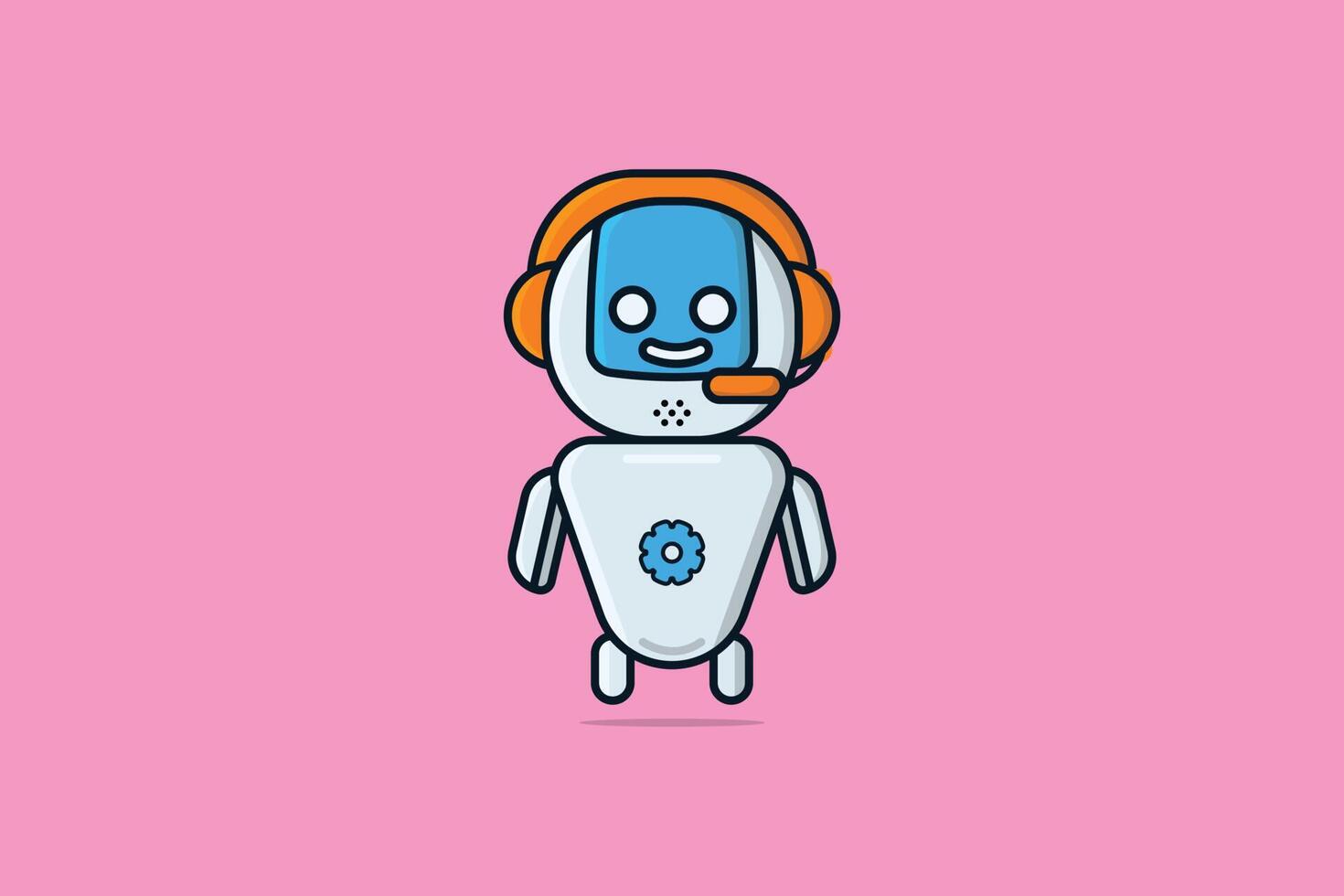 ilustración de vector de personaje de dibujos animados de robot. concepto de icono de robot de tecnología. lindo ayudante robot mascota carácter símbolo vector diseño. robot inteligente con sombra en el diseño del logotipo de fondo naranja.