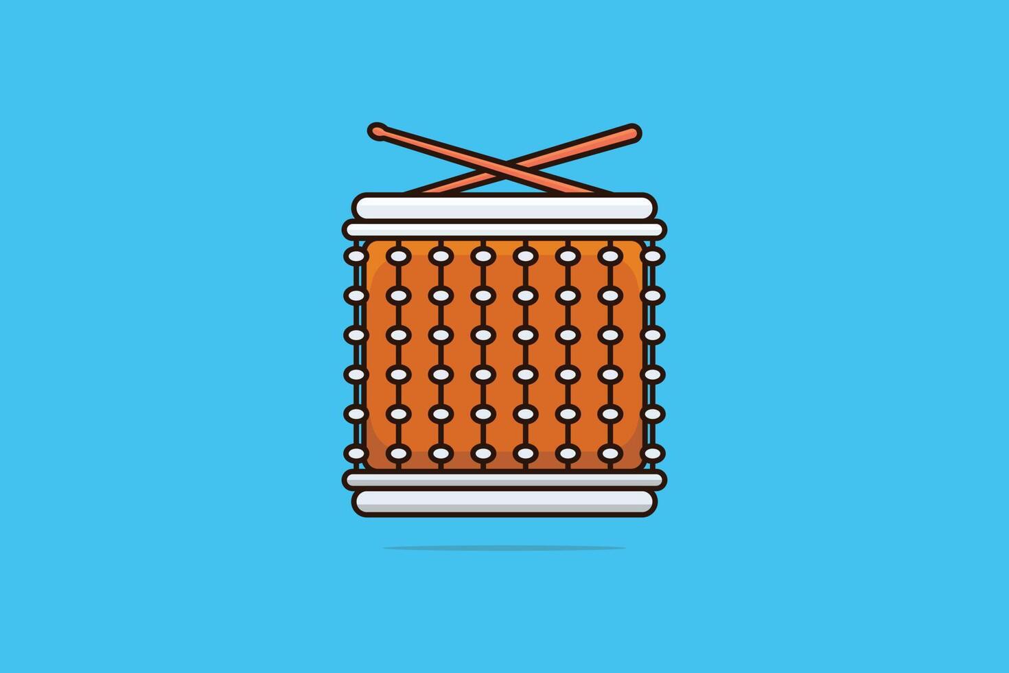 Drum Snare with Sticks vector illustration. Music instrument object icon concept. Drum musical symbol or snare drum with sticks vector design on pink background with shadow.