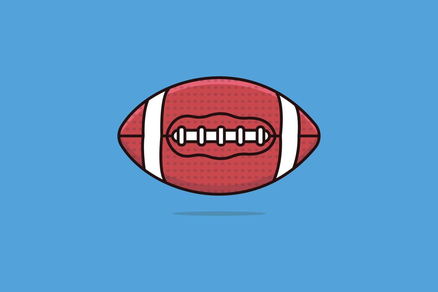 Ilustración de vector de pelota de fútbol americano. concepto de icono de objeto deportivo. diseño vectorial de pelota de rugby. icono del logotipo deportivo. mascota de fútbol pelota de fútbol americano con sombra sobre fondo azul.