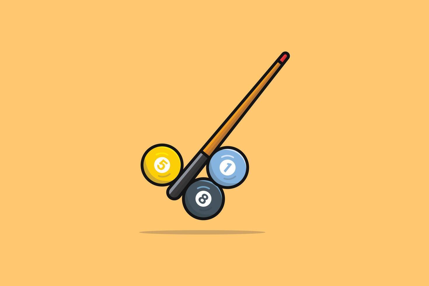 Billiard stick and ball vector illustration. Sport object icon concept. Billiard stick balls vector design on orange background with shadow. Billiard logo design.