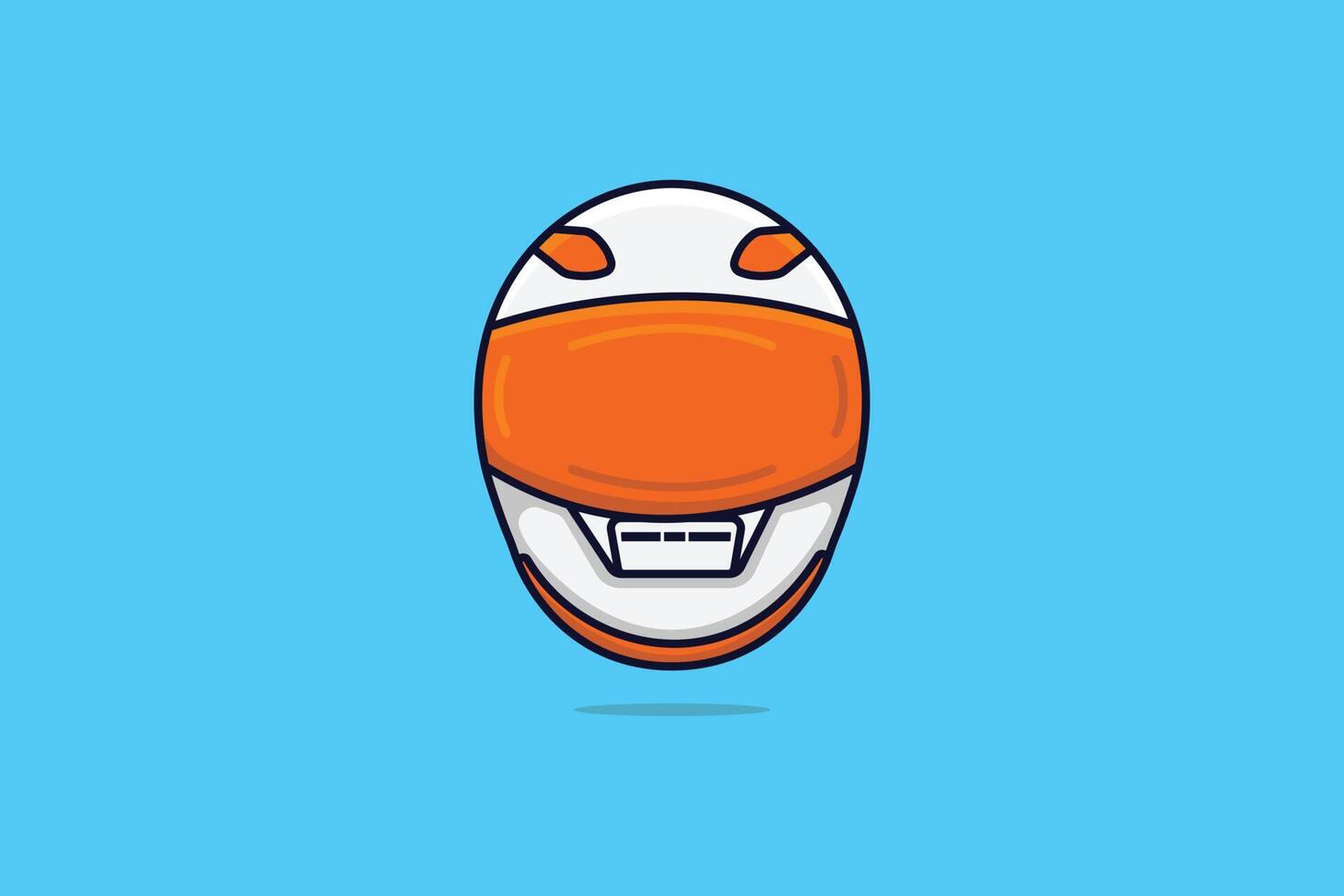 Ilustración de vector de casco de cabeza de motociclista. concepto de icono de objeto de seguridad de personas. diseño de vector de vista frontal de casco deportivo de motocicleta con sombra sobre fondo azul.