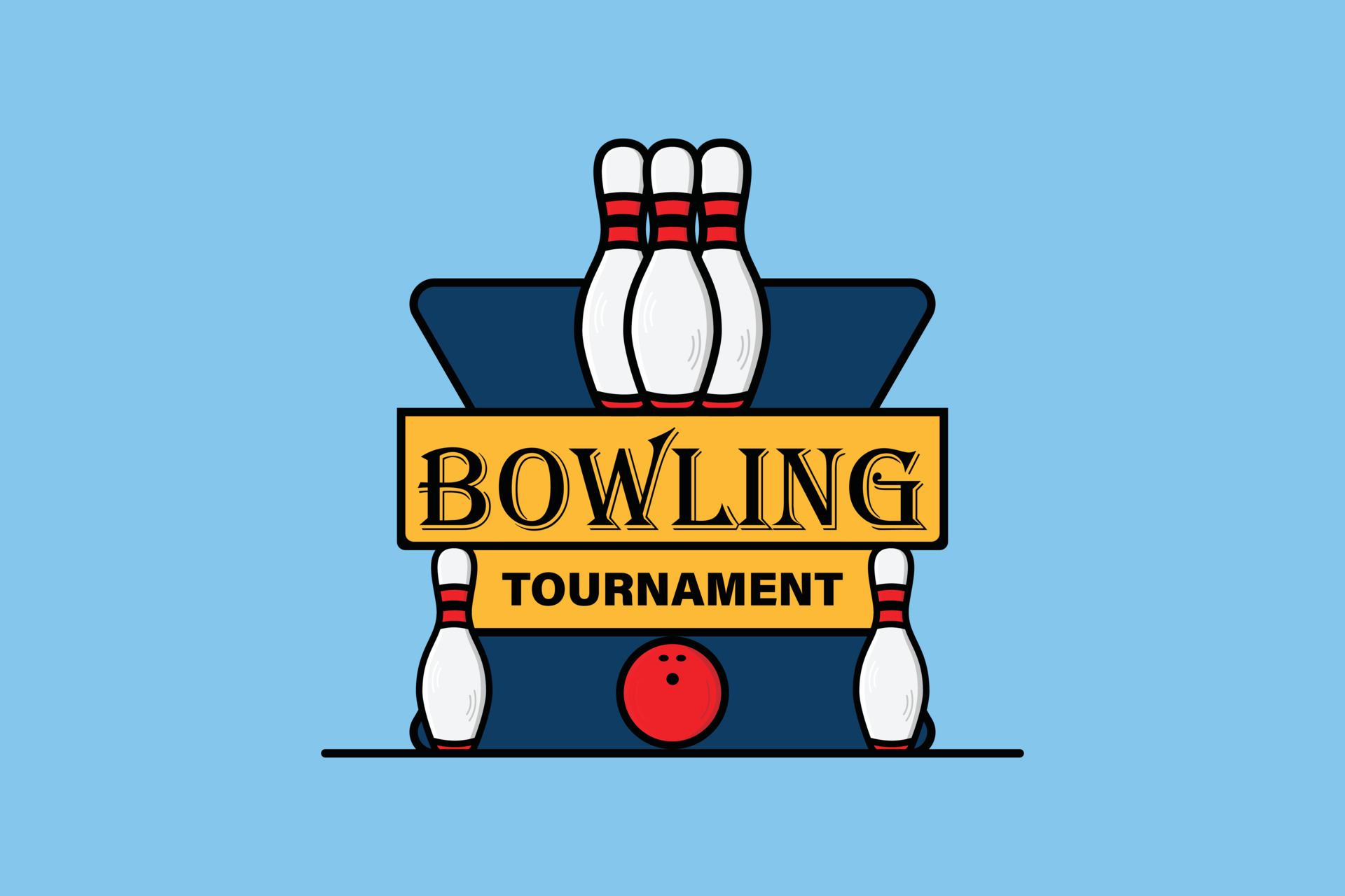Professional Bowling Tournament badge logo design. Sport object icon