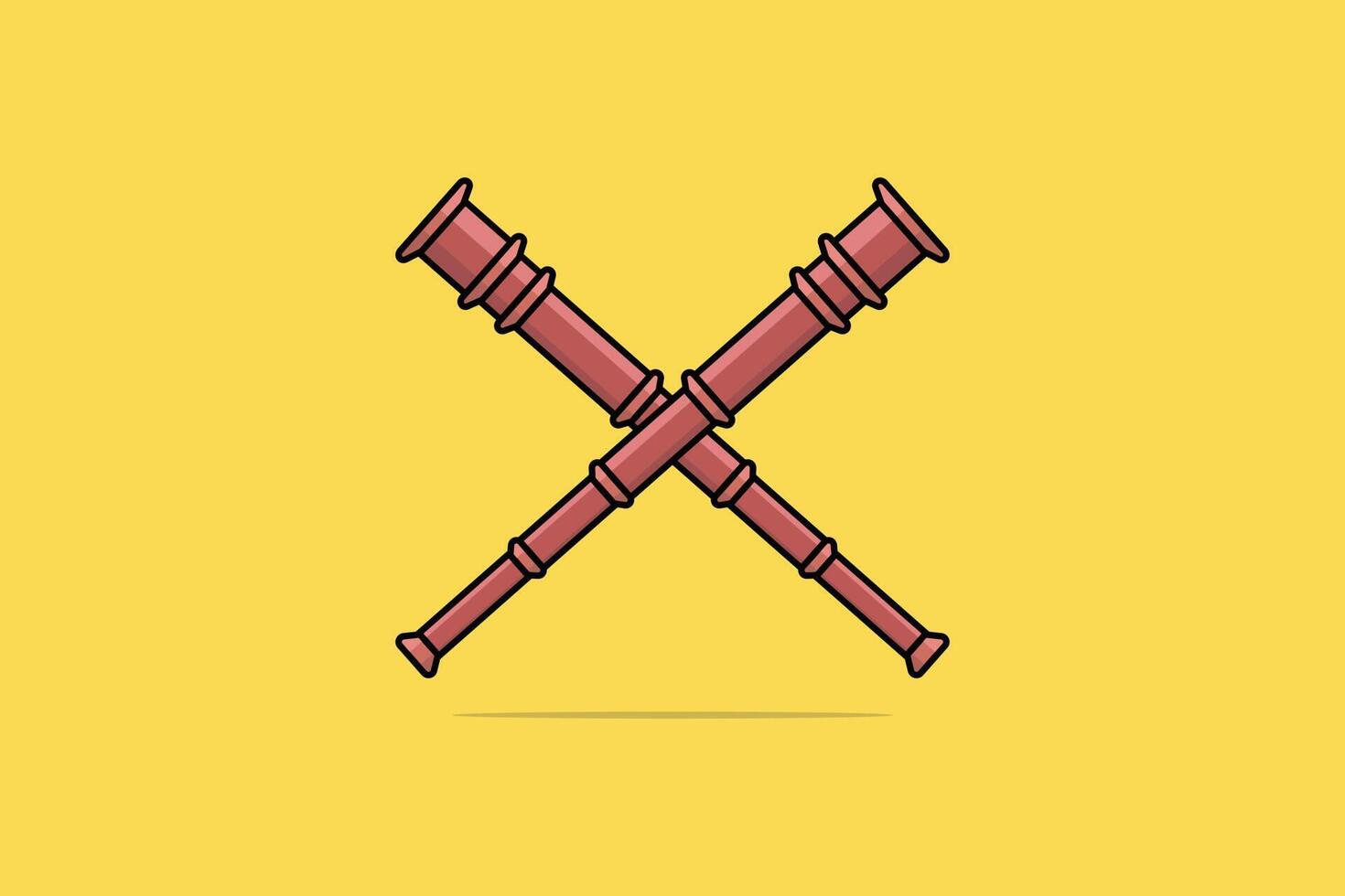 Spyglass Telescope Lens vector illustration. Technology object icon concept. Two telescope in cross sign vector design on yellow background with shadow. Searching instrument object icon design.