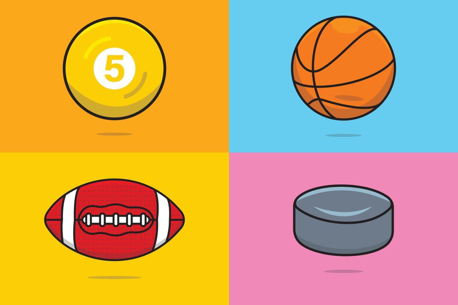 Set of sports games equipment element vector illustration. Sports objects icon concept. Billiard Ball, Golf Ball, Hurling Ball, Squash Ball collection vector design. Sports lover, sports symbols icon.