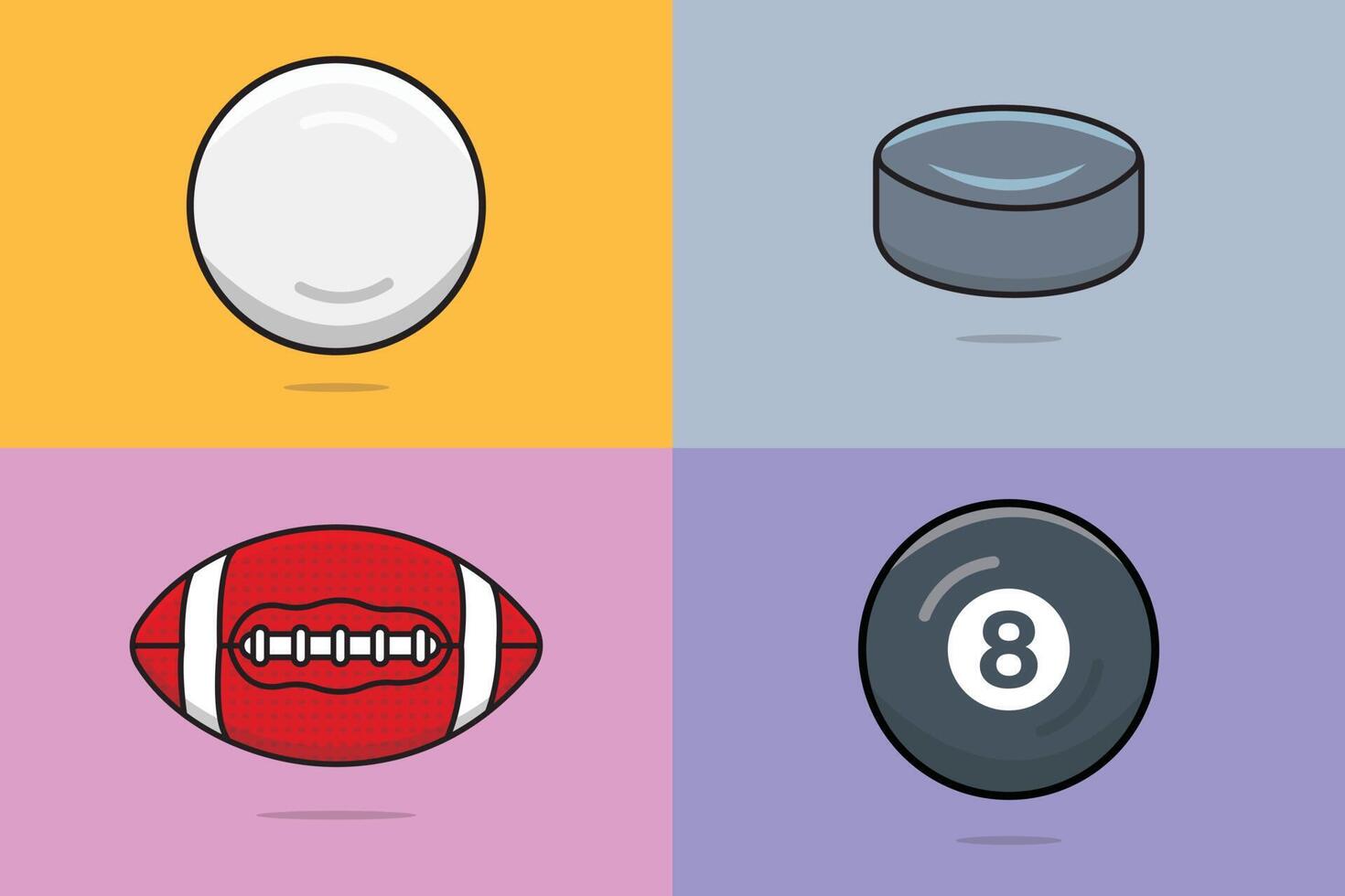 Set of sports games equipment element vector illustration. Sports objects icon concept. Billiard Ball, Golf Ball, Hurling Ball, Squash Ball collection vector design. Sports lover, sports symbols icon.