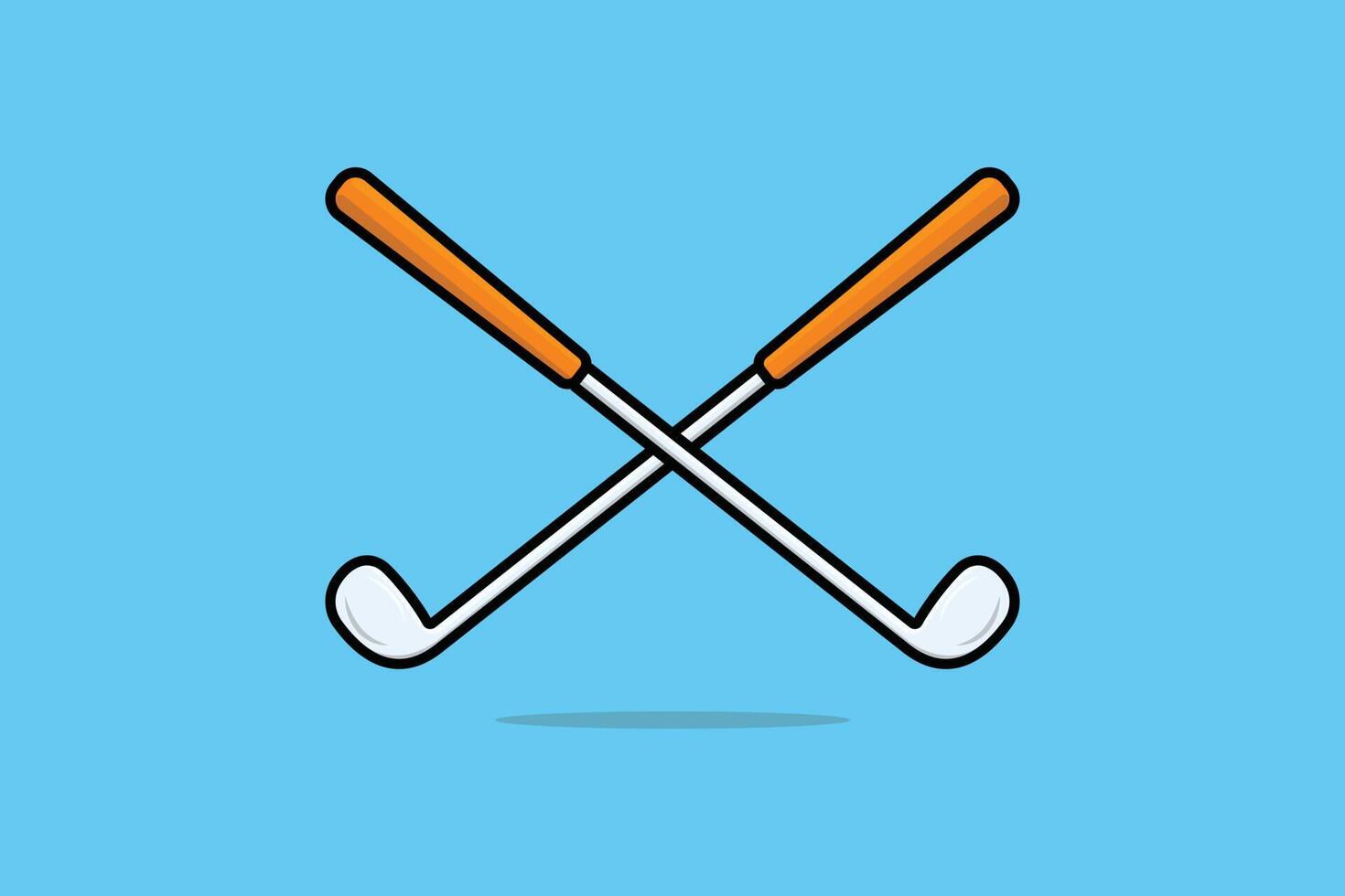 Golf Sticks in cross sign vector illustration. Sport objects icon concept. Two crossed golf clubs vector design with shadow. Modern professional golf game sticks icon illustration on blue background.