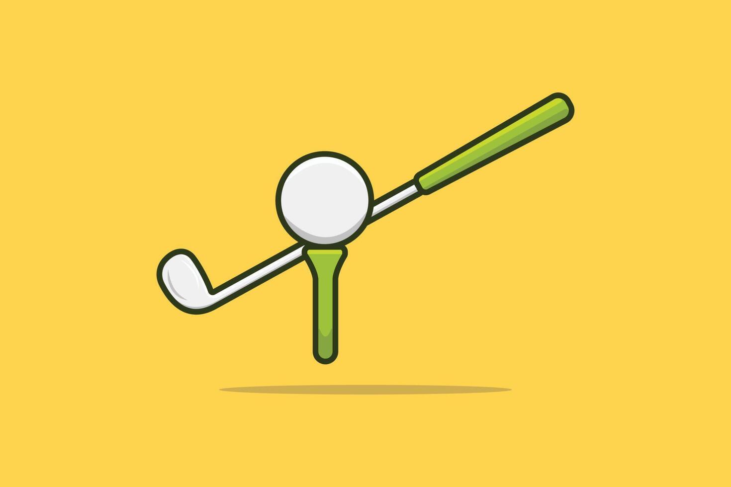 club de golf o ilustración de vector de palo y bola. concepto de icono de objetos deportivos. palo de golf con pelota de golf o diseño vectorial de tee sobre fondo naranja. ilustración de icono de palo de juego de golf profesional.