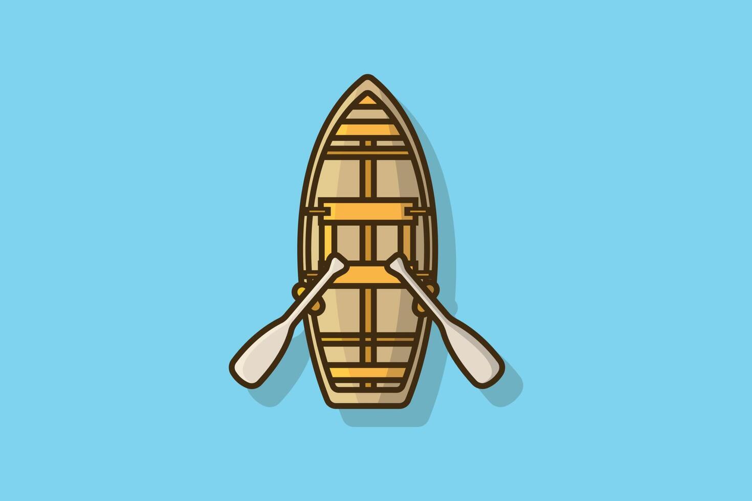 Empty Fishing Boat side view with Oars vector illustration. Water transportation object icon concept. Wooden Boat with Paddles for fishing vector design with shadow on blue background.