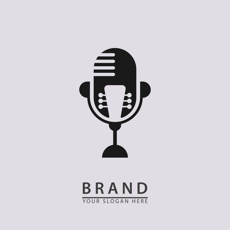 combination of guitar and mic podcast icon logo. vector