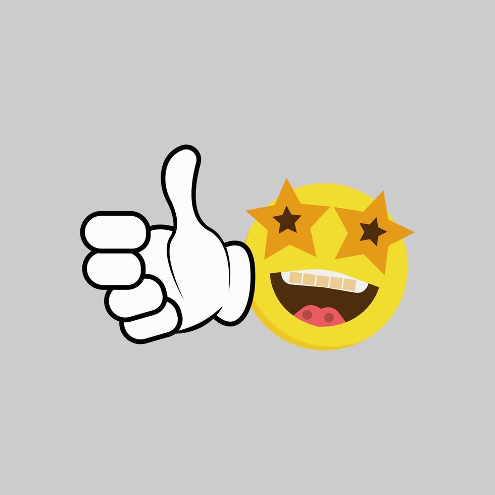 Ilustración de vector de emoticon feliz y pulgar arriba