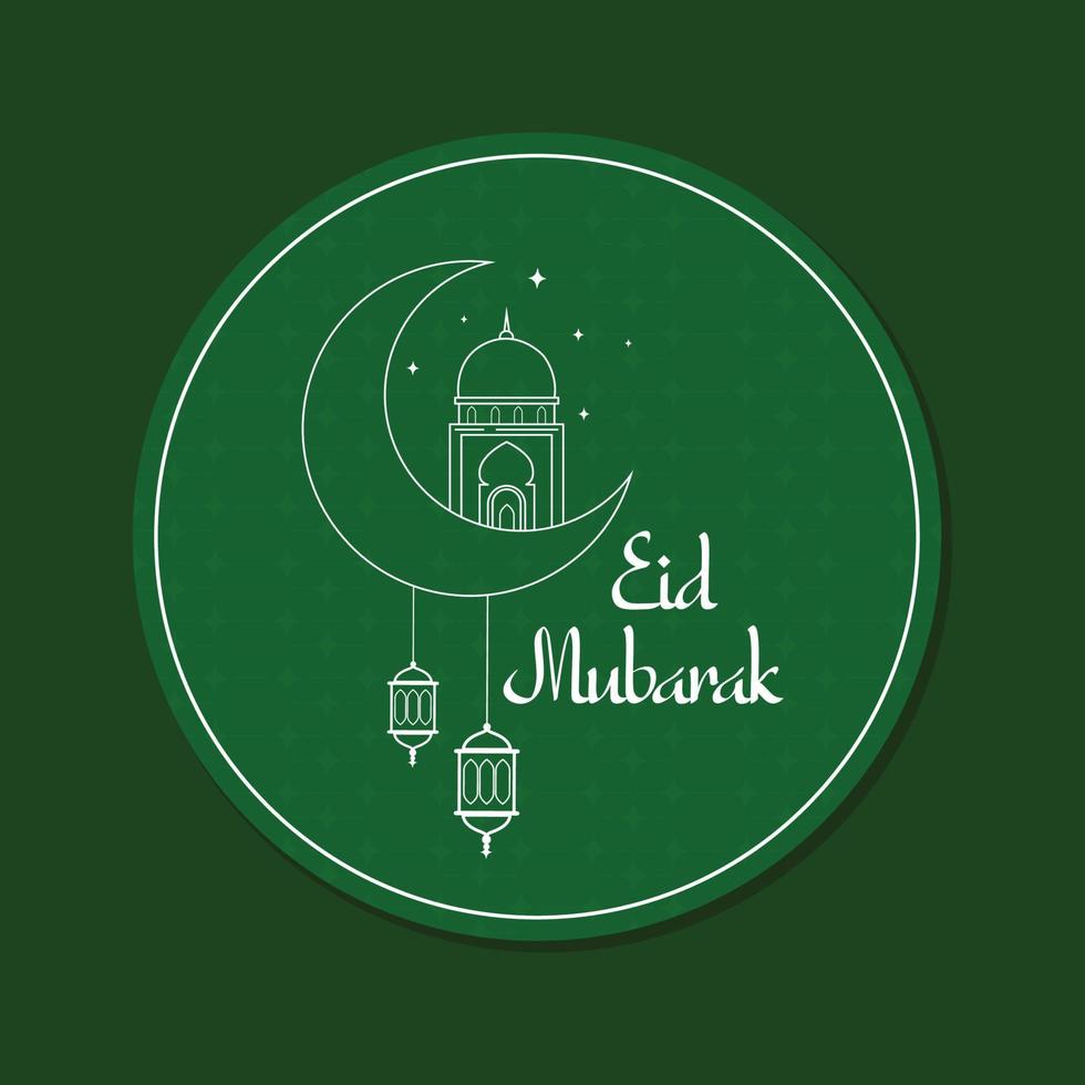 Eid mubarak greeting design islamic line mosque dome with crescent moon Free Vector