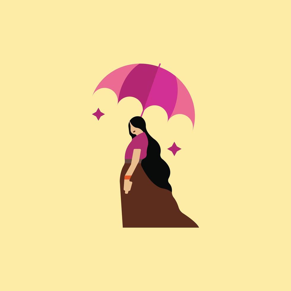 vector graphics of flat lady and umbrella logo icon