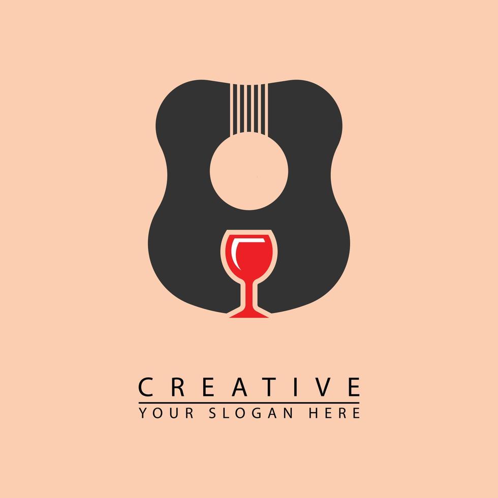 Acoustic guitar and win combination icon logo vector