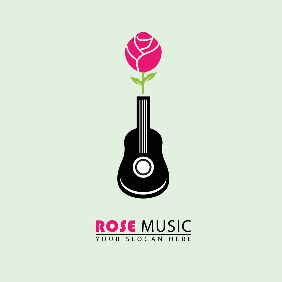 icono de logotipo de rosa de combinación de guitarra acústica vectorial vector