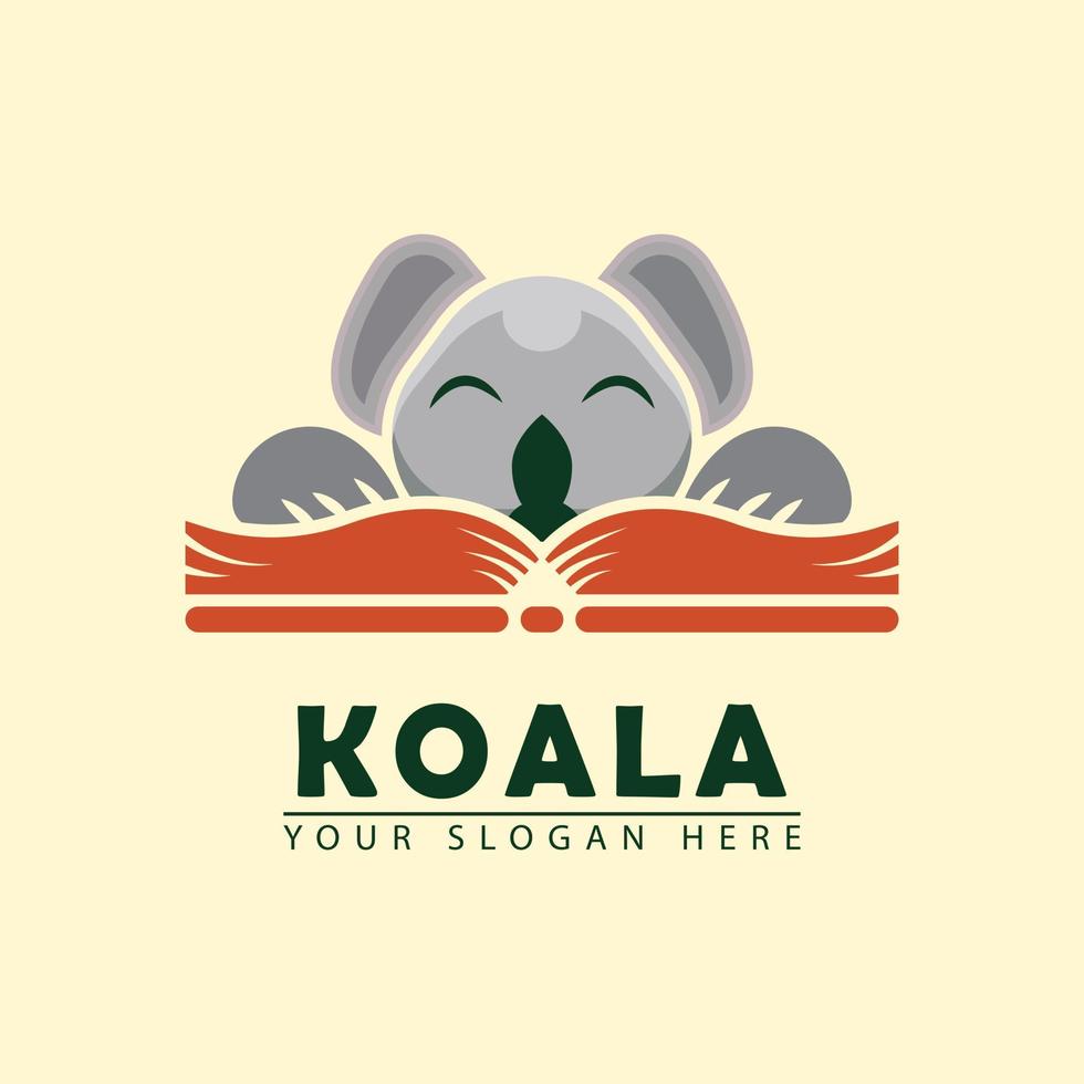 icono de logotipo de libro de lectura de vector de koala