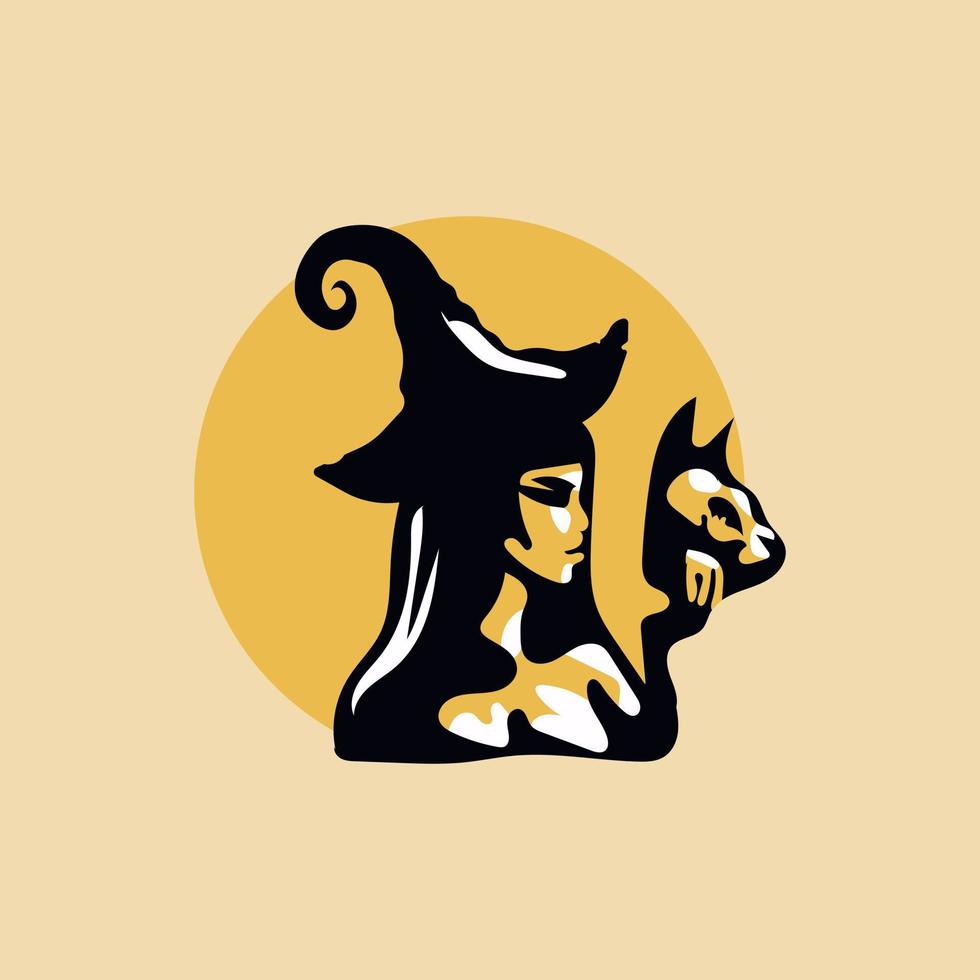 witch woman masked wolf logo icon vector