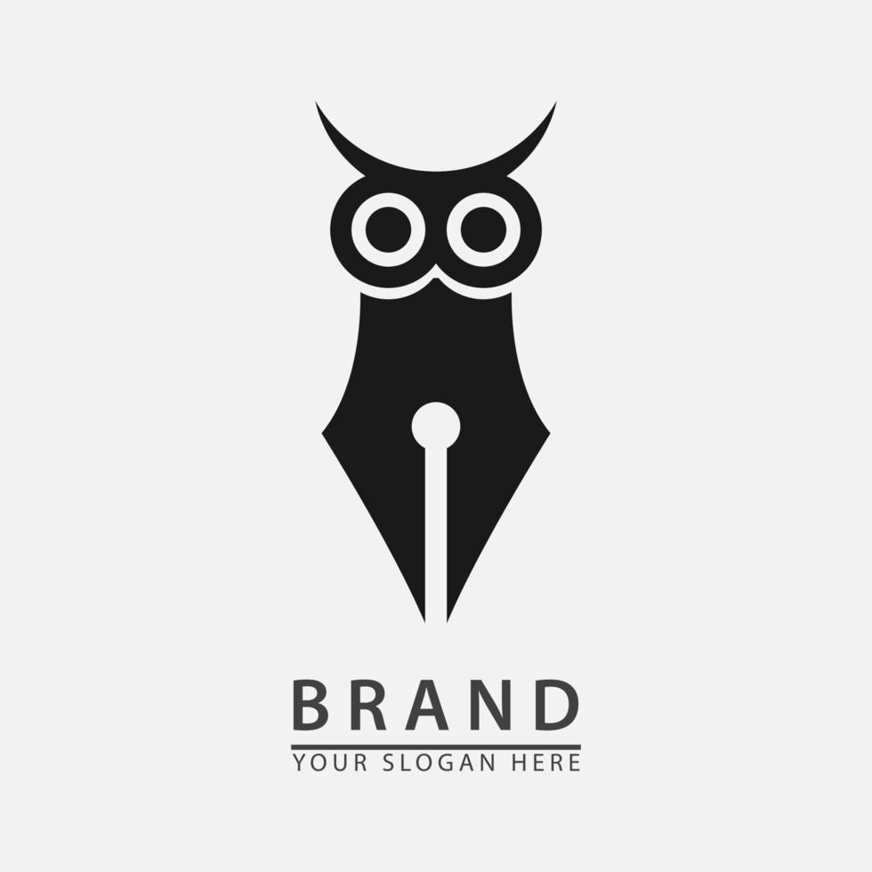 owl eye paired with ballpoint pen for logo icon study. vector