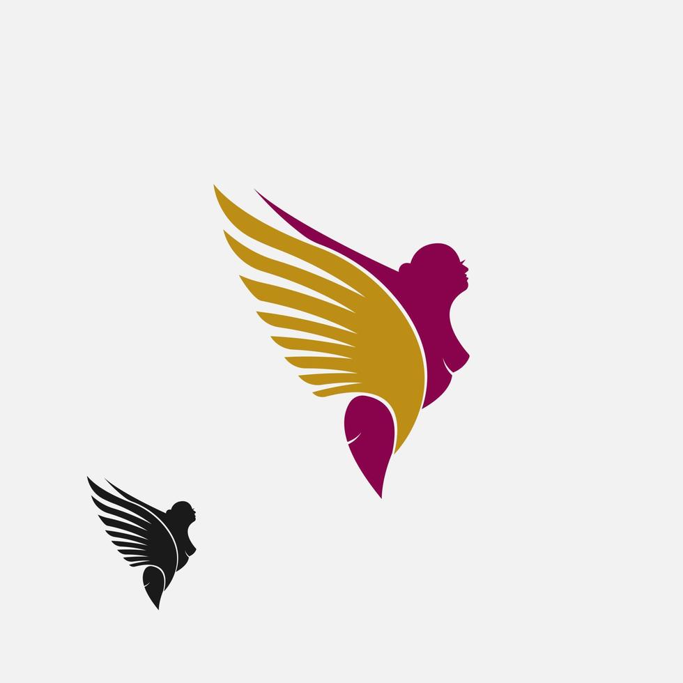 combination of wings and woman logo vector