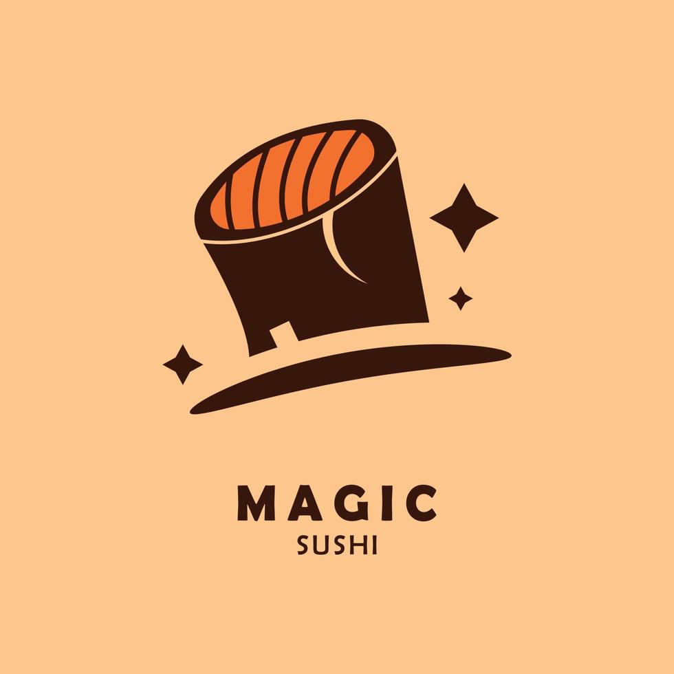 logo illustration of traditional japanese food sushi combination magic hat vector
