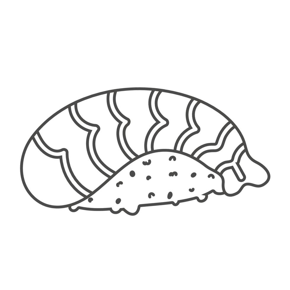 doodle sushi roll with sesame, japanese food. Sushi roll cartoon style icon. Sushi isolated on white background. Vector cartoon sushi. logo, icon. Hand draw style sushi rolls. asian food