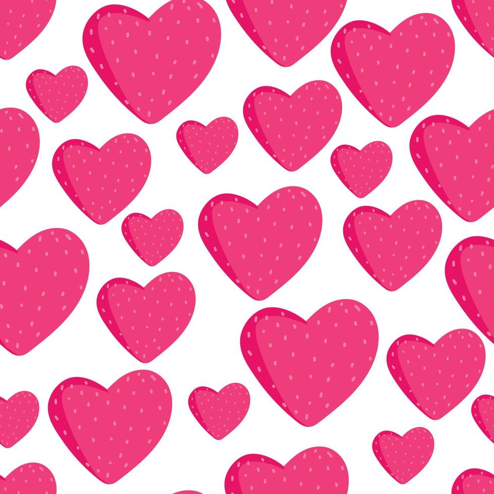 patrón sin costuras de corazones, fondo vectorial, dibujo de corazones en forma de color rosa brillante. fondo lindo dulce amor vector