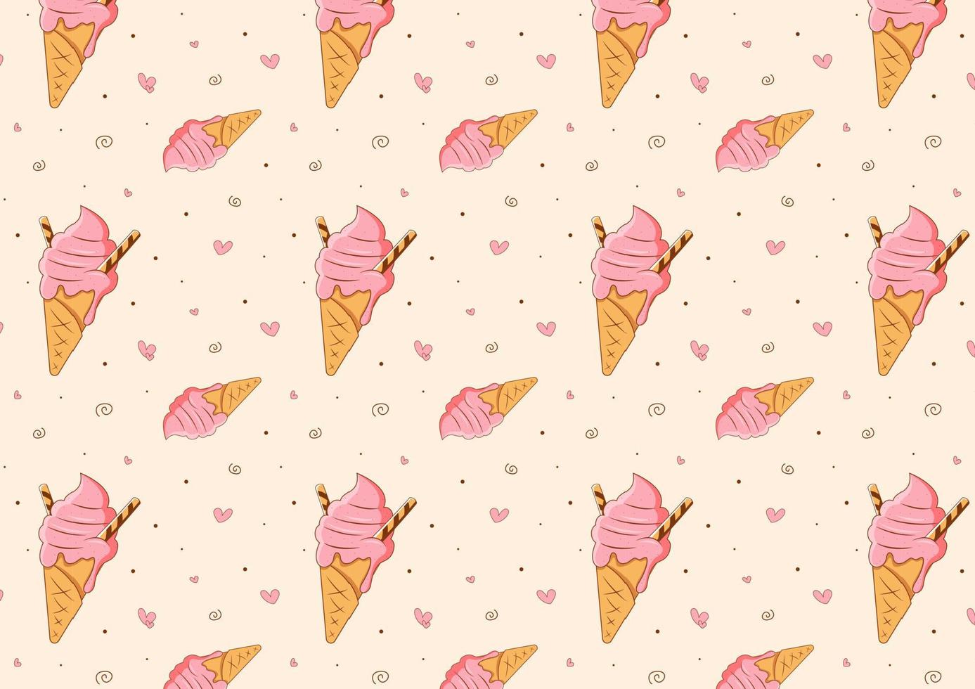 Pattern ice-cream. Strawberry ice cream in a waffle cone with a waffle stick vector