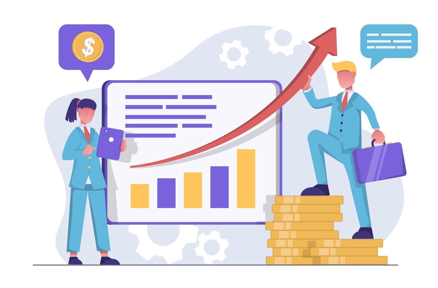 Business service. Businessmen make a presentation on the growth of sales figures. vector