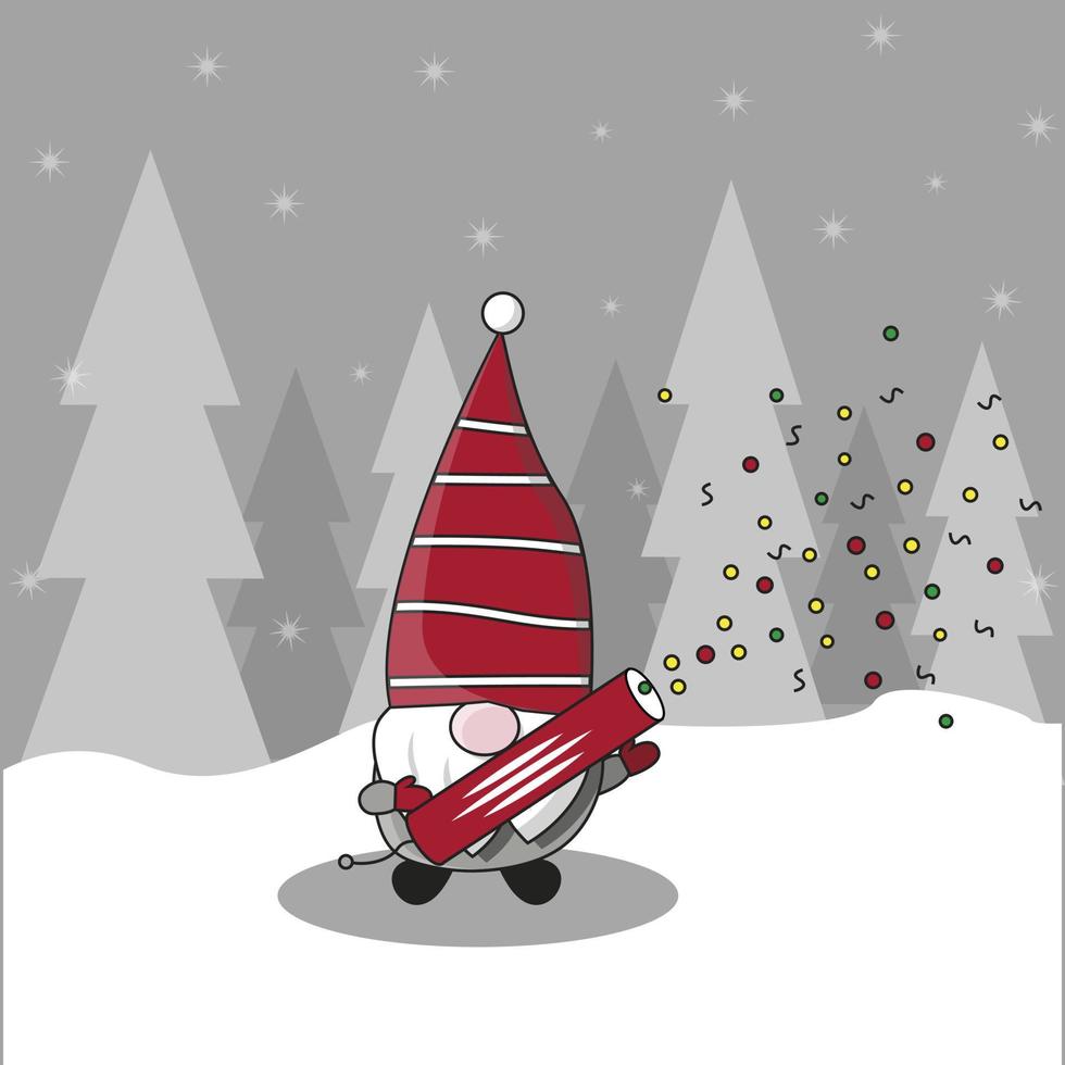 New Year. Christmas. santa claus elf blew up a New Year clapperboard in the forest vector