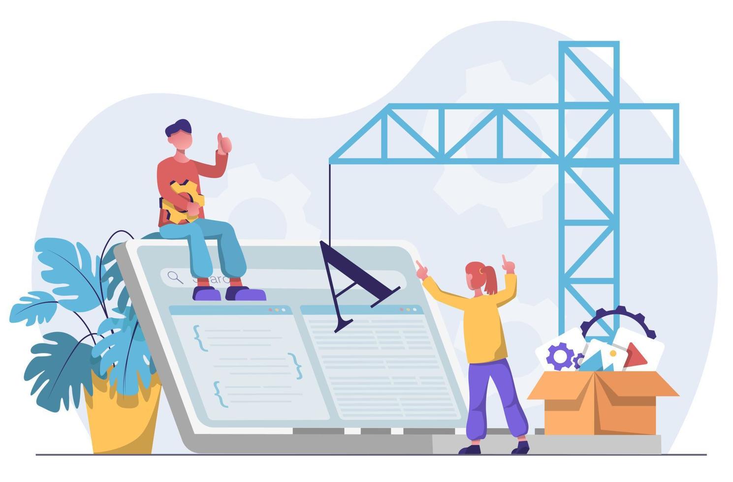 Web development. Designers are working on web design vector