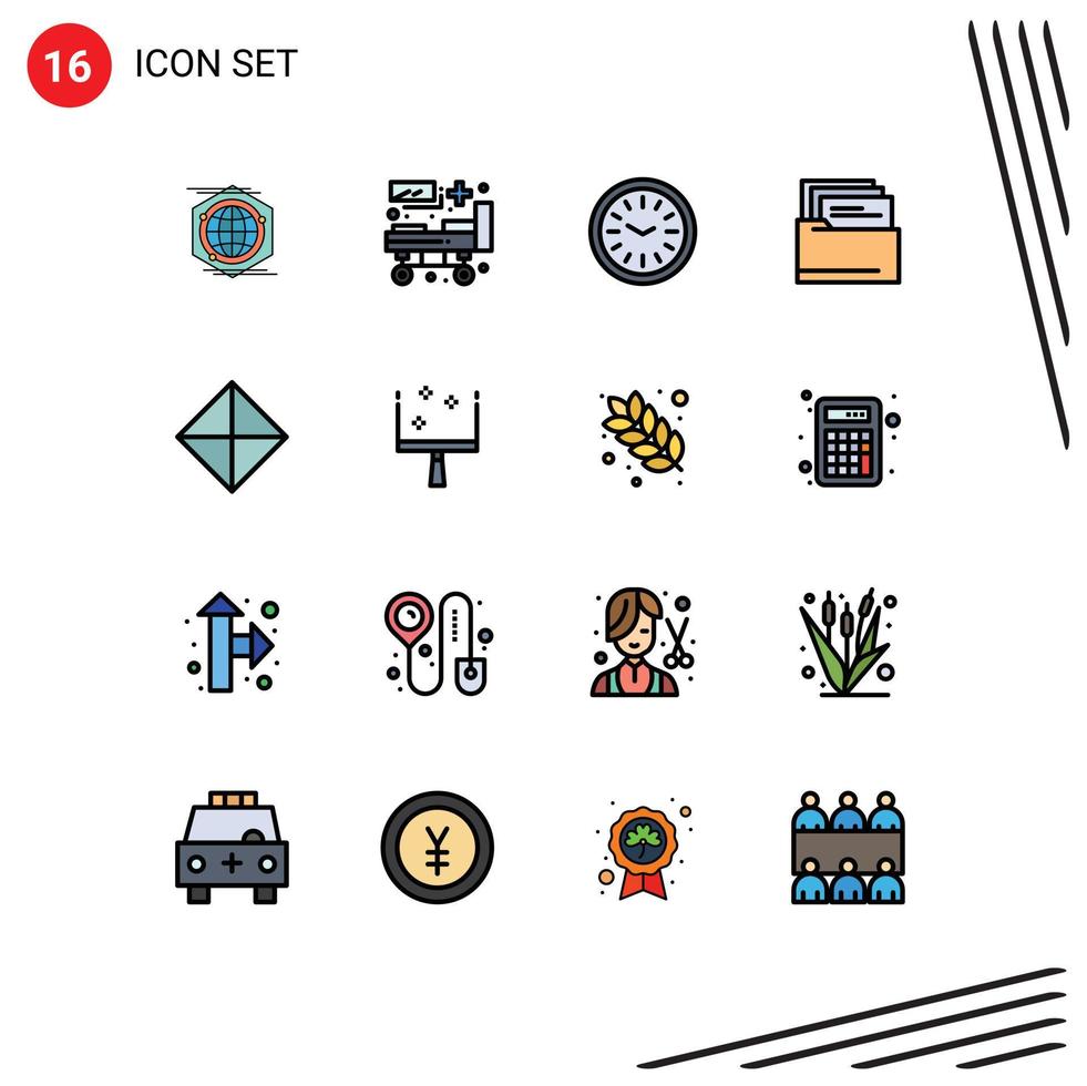 Pictogram Set of 16 Simple Flat Color Filled Lines of symbols sign clock safety files Editable Creative Vector Design Elements