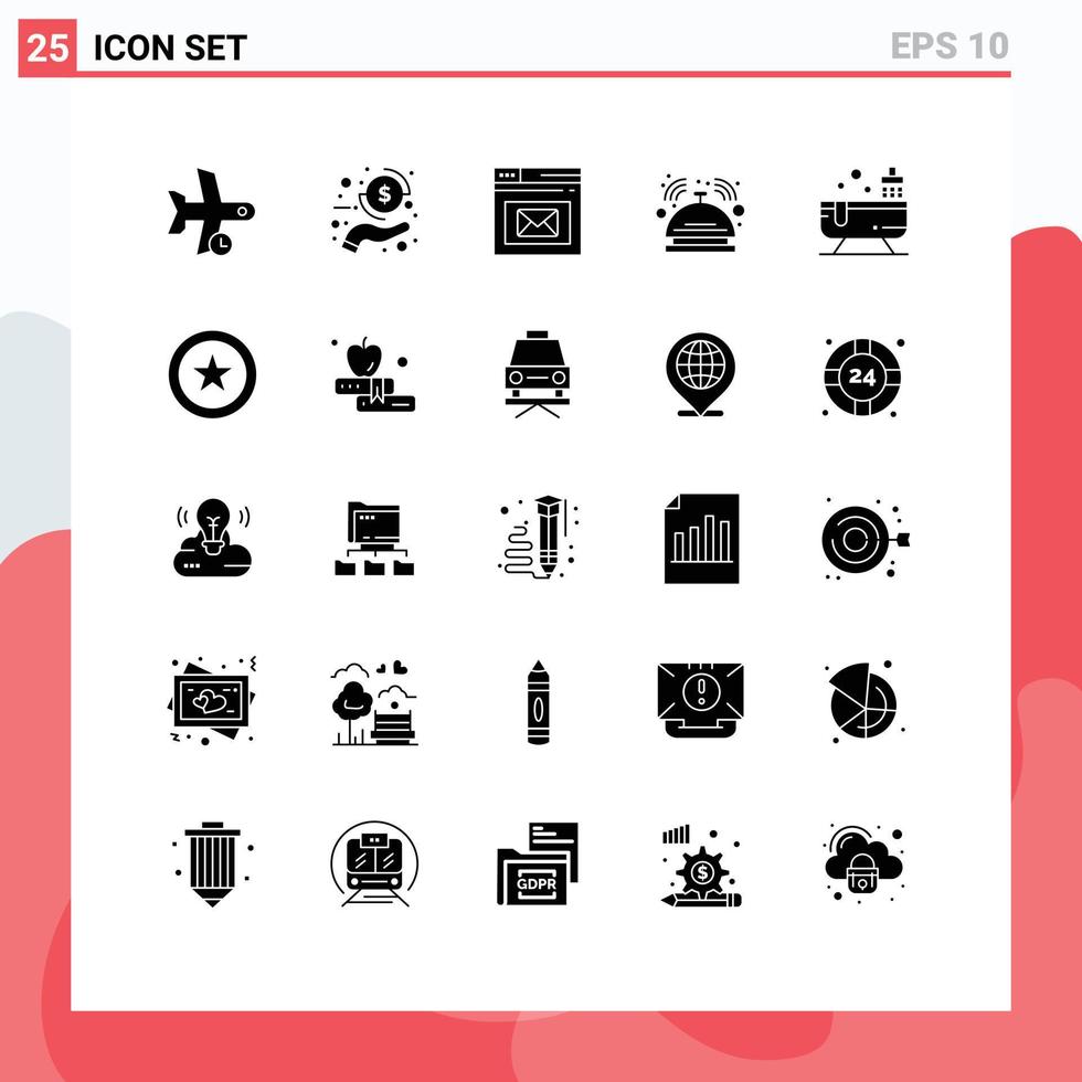 Universal Icon Symbols Group of 25 Modern Solid Glyphs of room butler payment bell page Editable Vector Design Elements