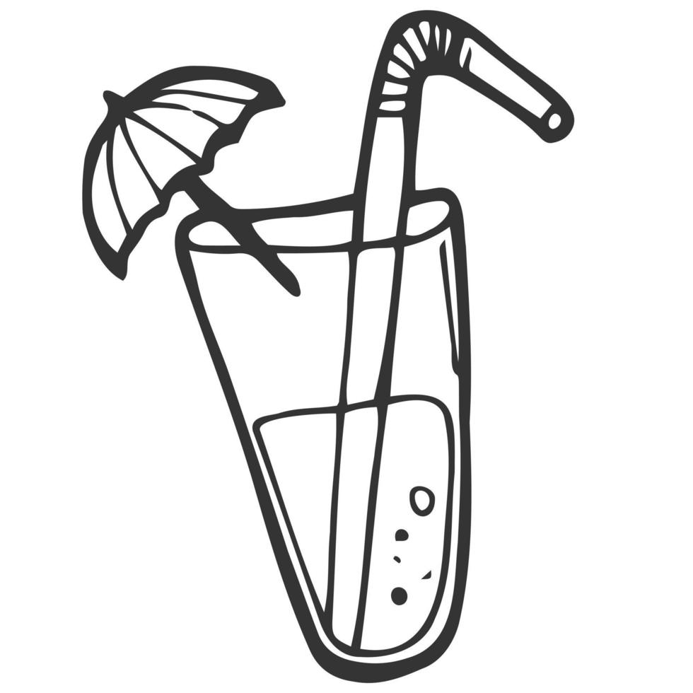 Hand drawn icon of cocktail in doodle style isolated on white background. vector