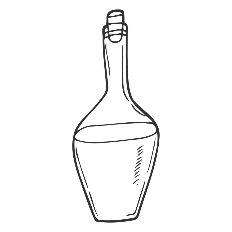 bottle, sketch style vector illustration isolated on white background. glass bottle, container, vector sketch illustration