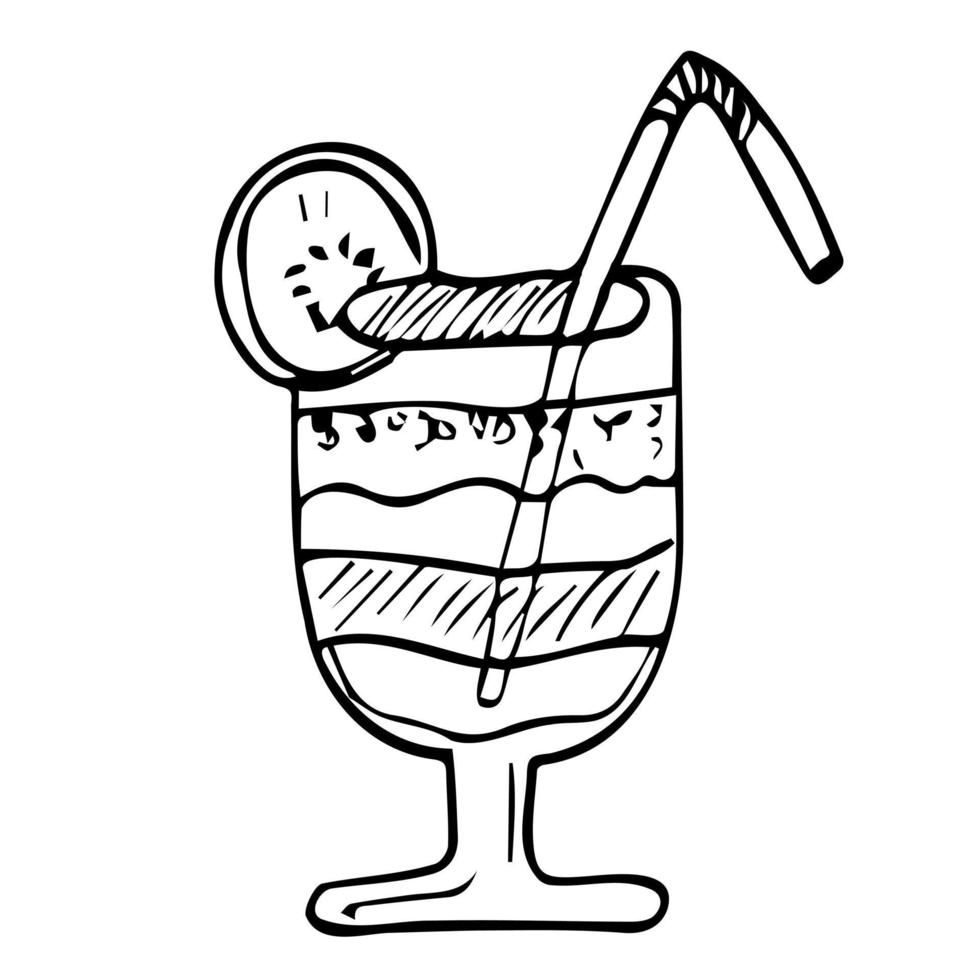 vector doodle summer beverages. line summer juice and cocktails sketch
